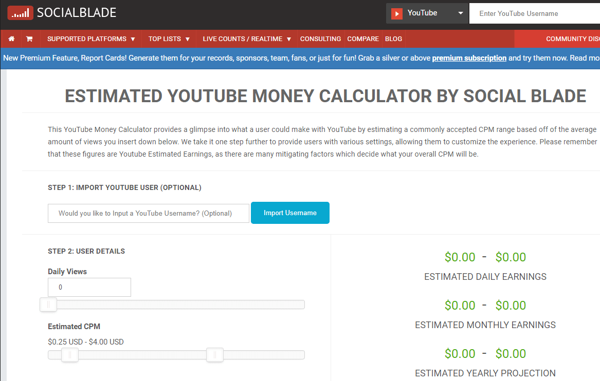 youtube money calculator social blade